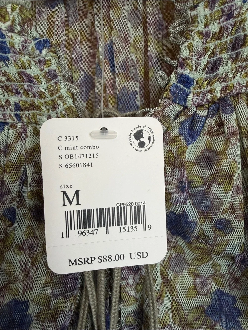 Free People Beatrice Floral Smocked Peasant Blouse Size Medium NWT
